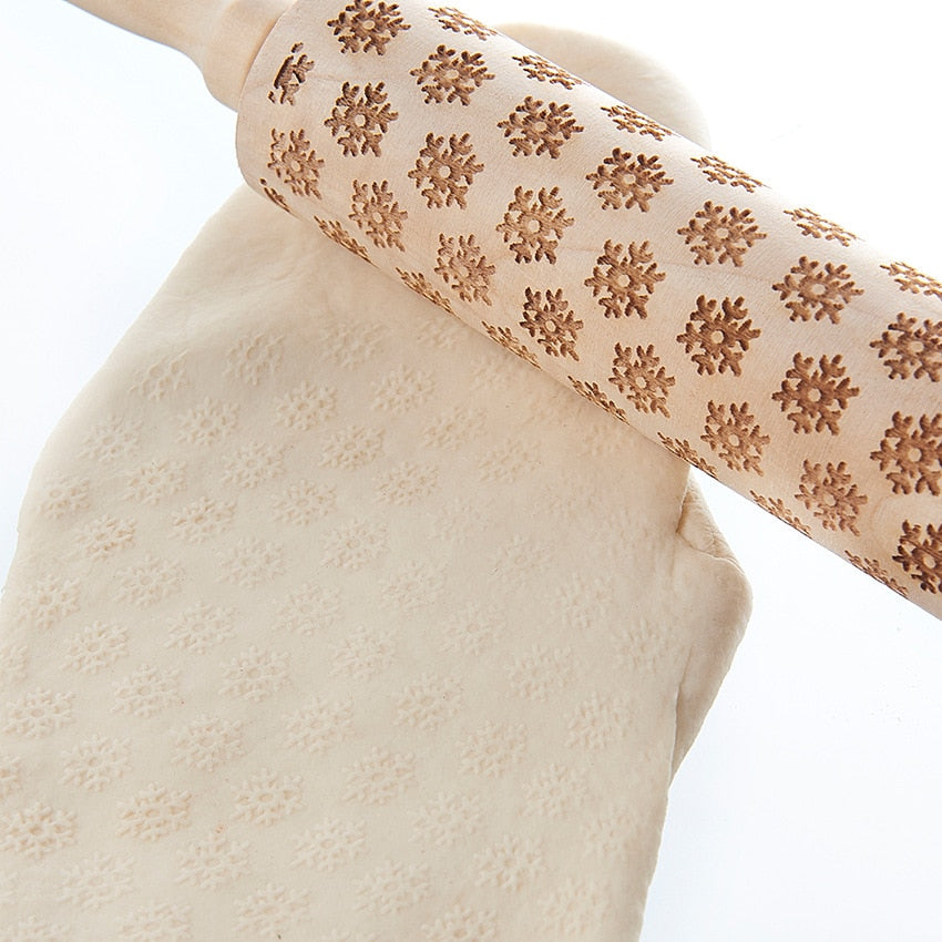 Wooden Christmas Rolling Pin for Embossed Cookie Dough