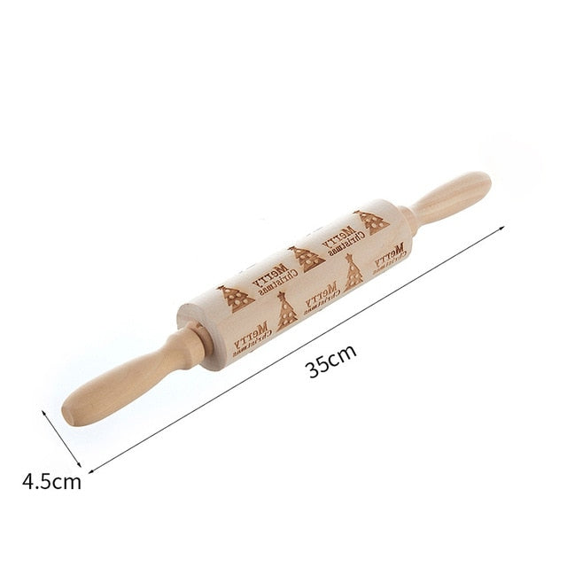 Wooden Christmas Rolling Pin for Embossed Cookie Dough