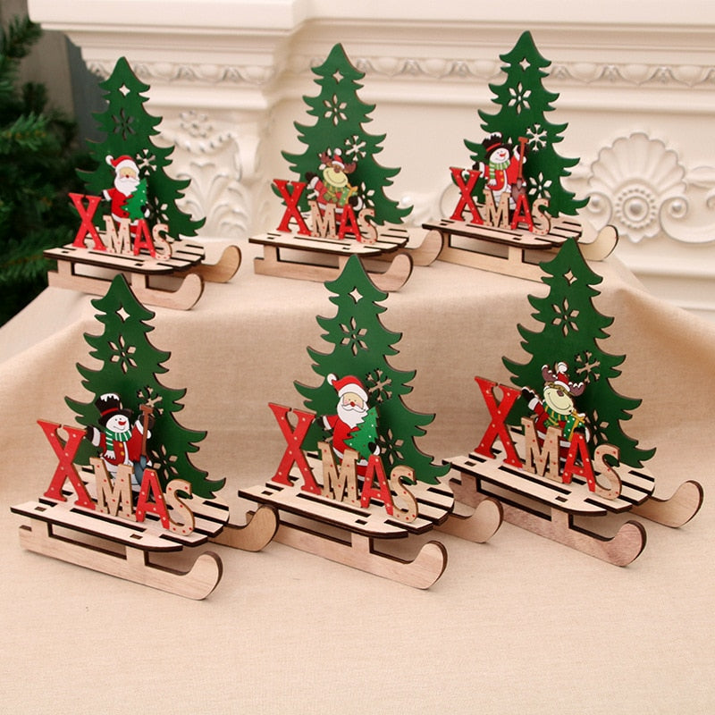Wooden Christmas Sled Ornaments for Festive Tables