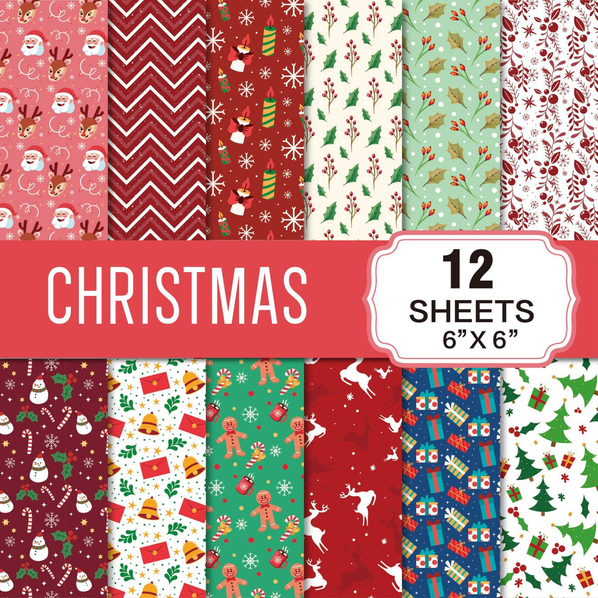 Christmas Scrapbook Paper Set – 12 Patterned Sheets
