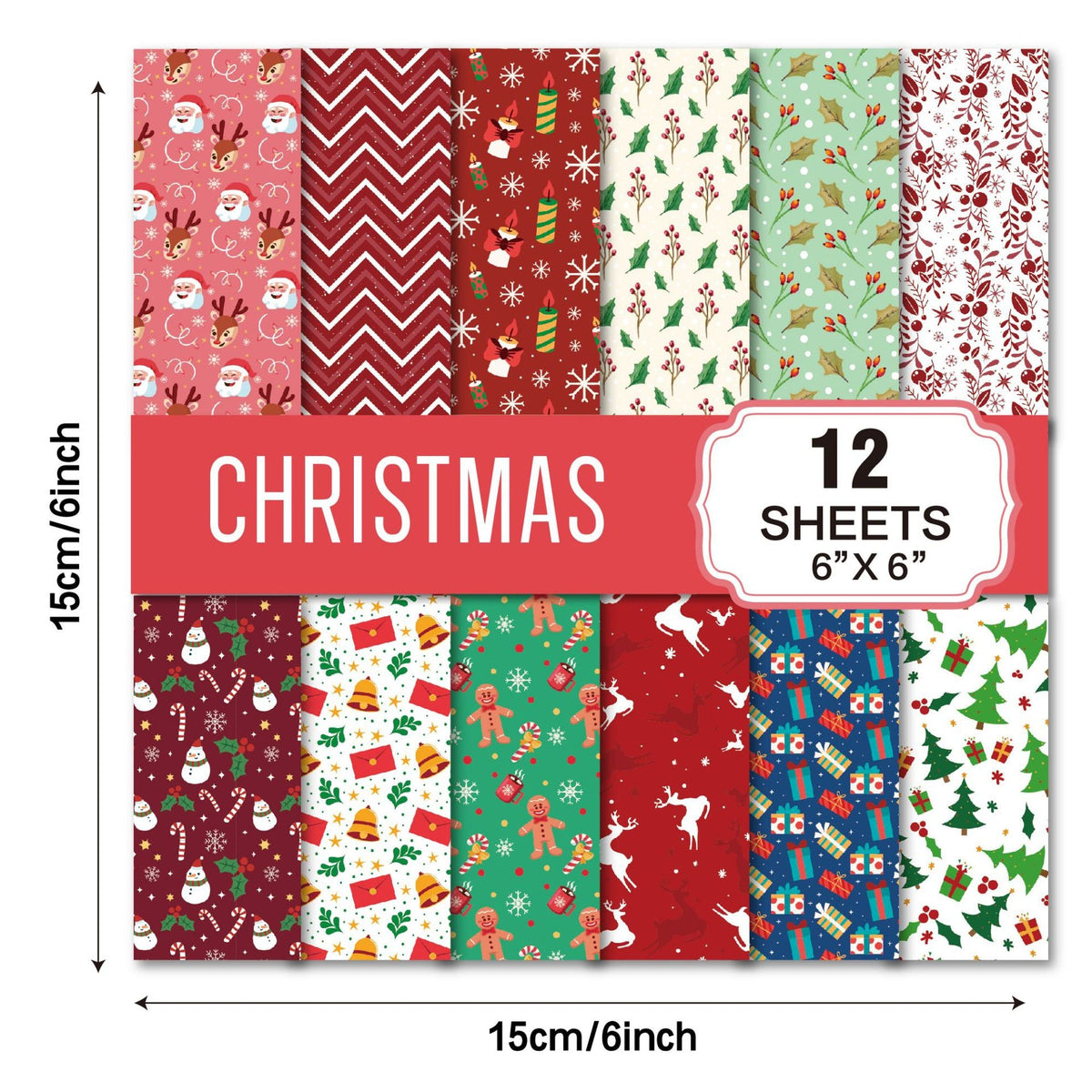 Christmas Scrapbook Paper Set – 12 Patterned Sheets