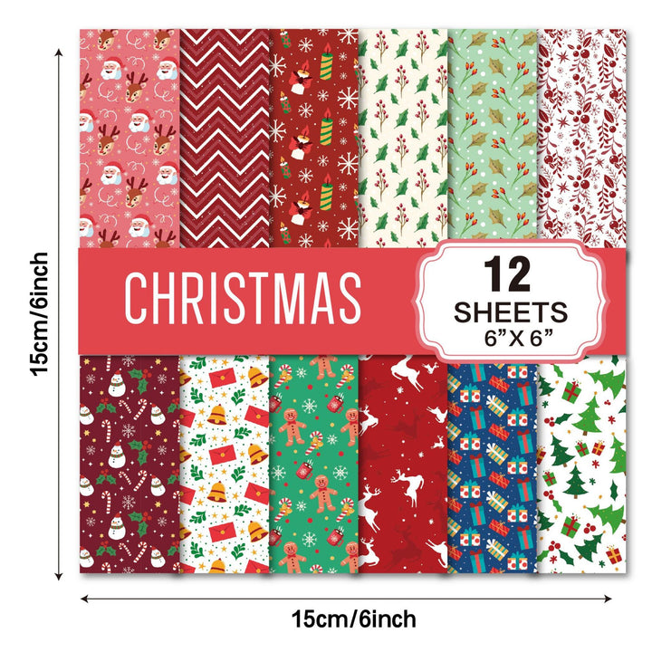 Christmas Scrapbook Paper Set – 12 Patterned Sheets