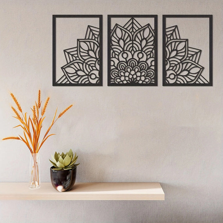 Metal Wall Art Three-Panel Floral Home Decor Statement
