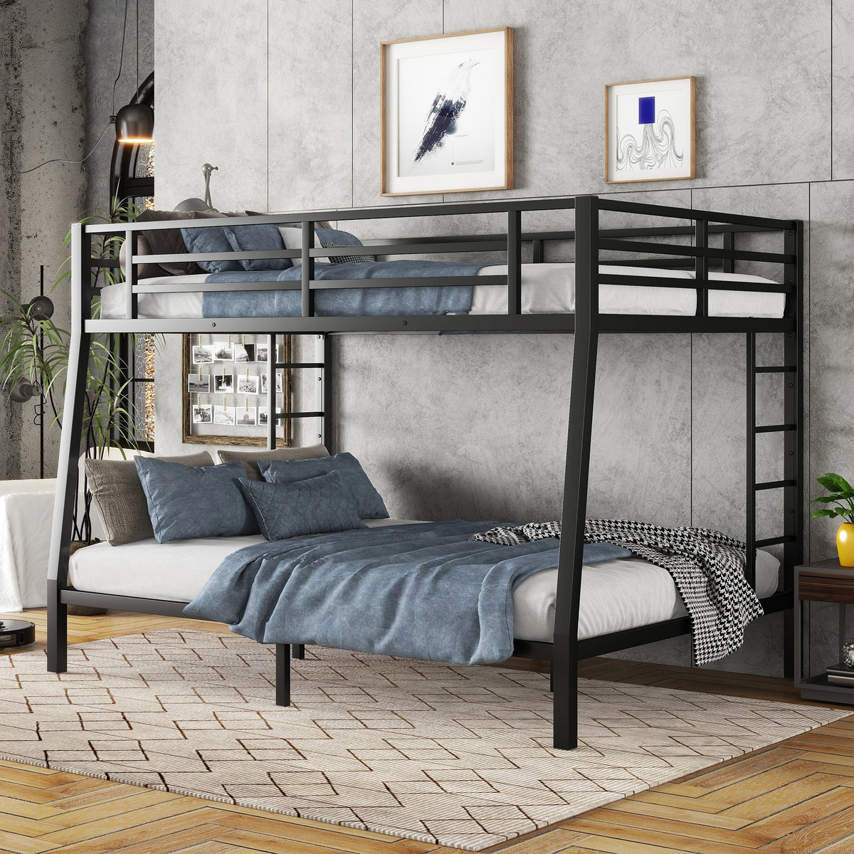 Full XL over Queen Metal Bunk Bed for Teens & Adults