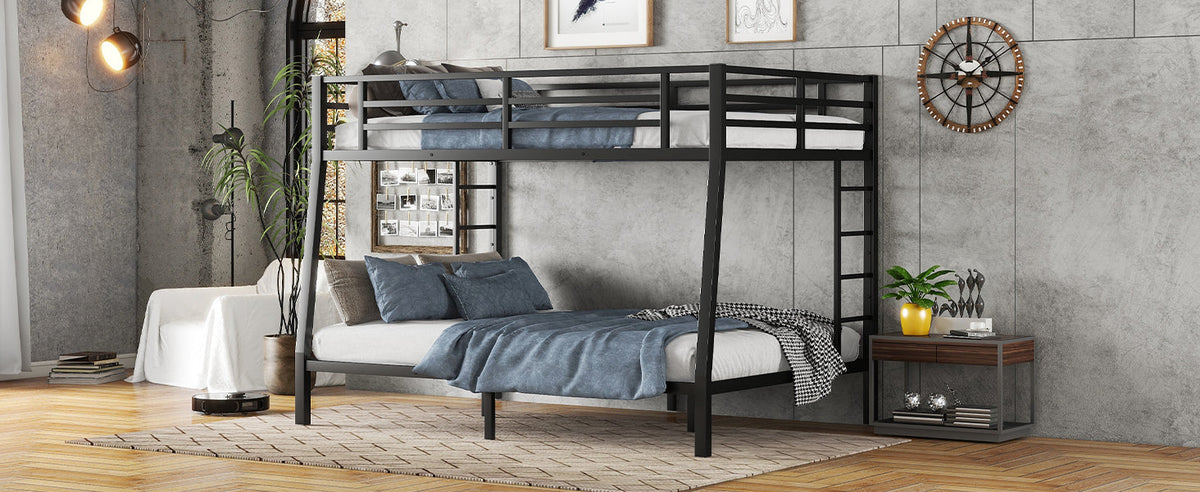 Full XL over Queen Metal Bunk Bed for Teens & Adults