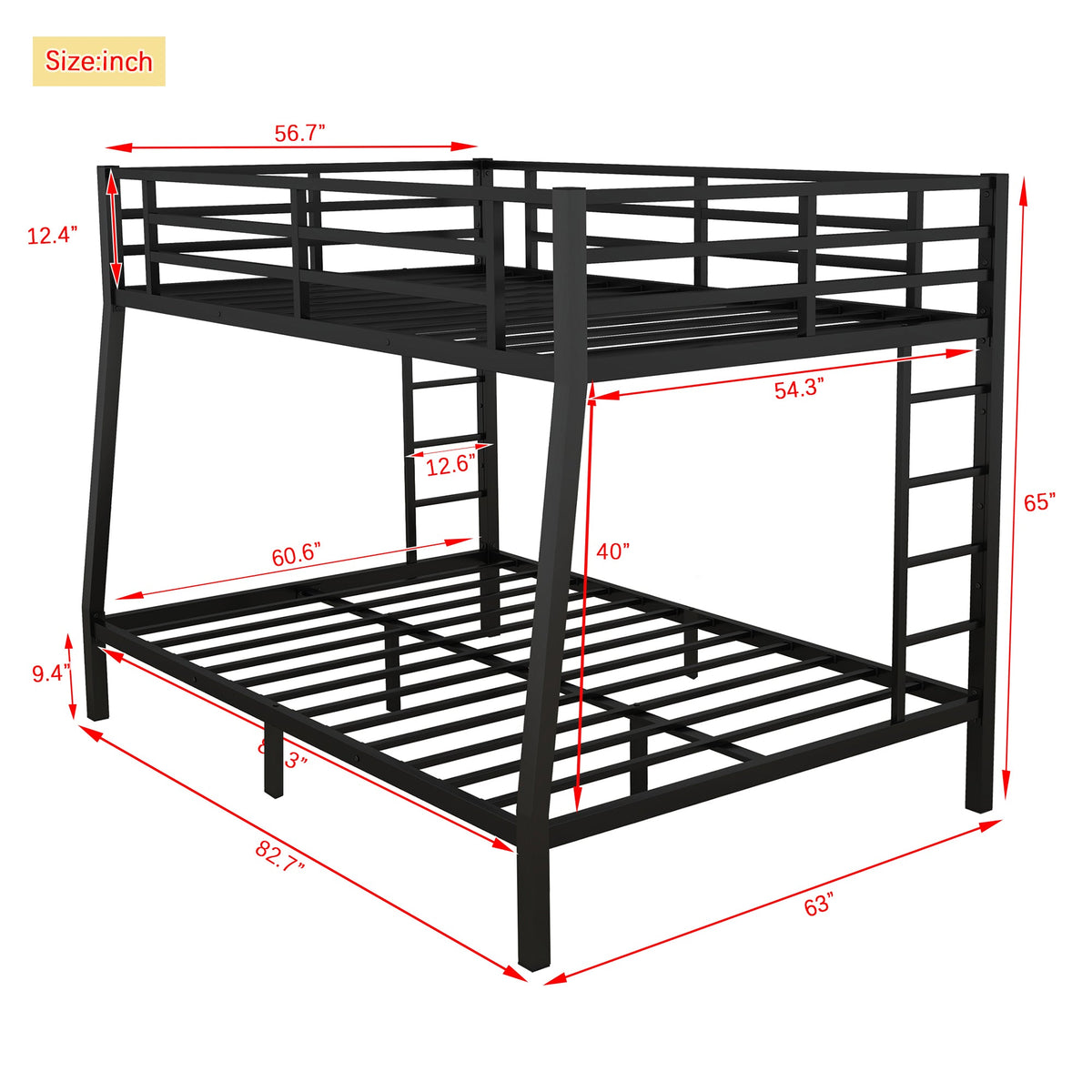 Full XL over Queen Metal Bunk Bed for Teens & Adults