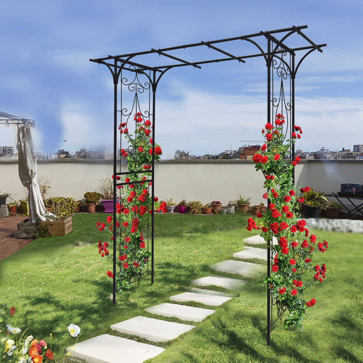 Black Metal Garden Arch for Climbing Roses and Vines