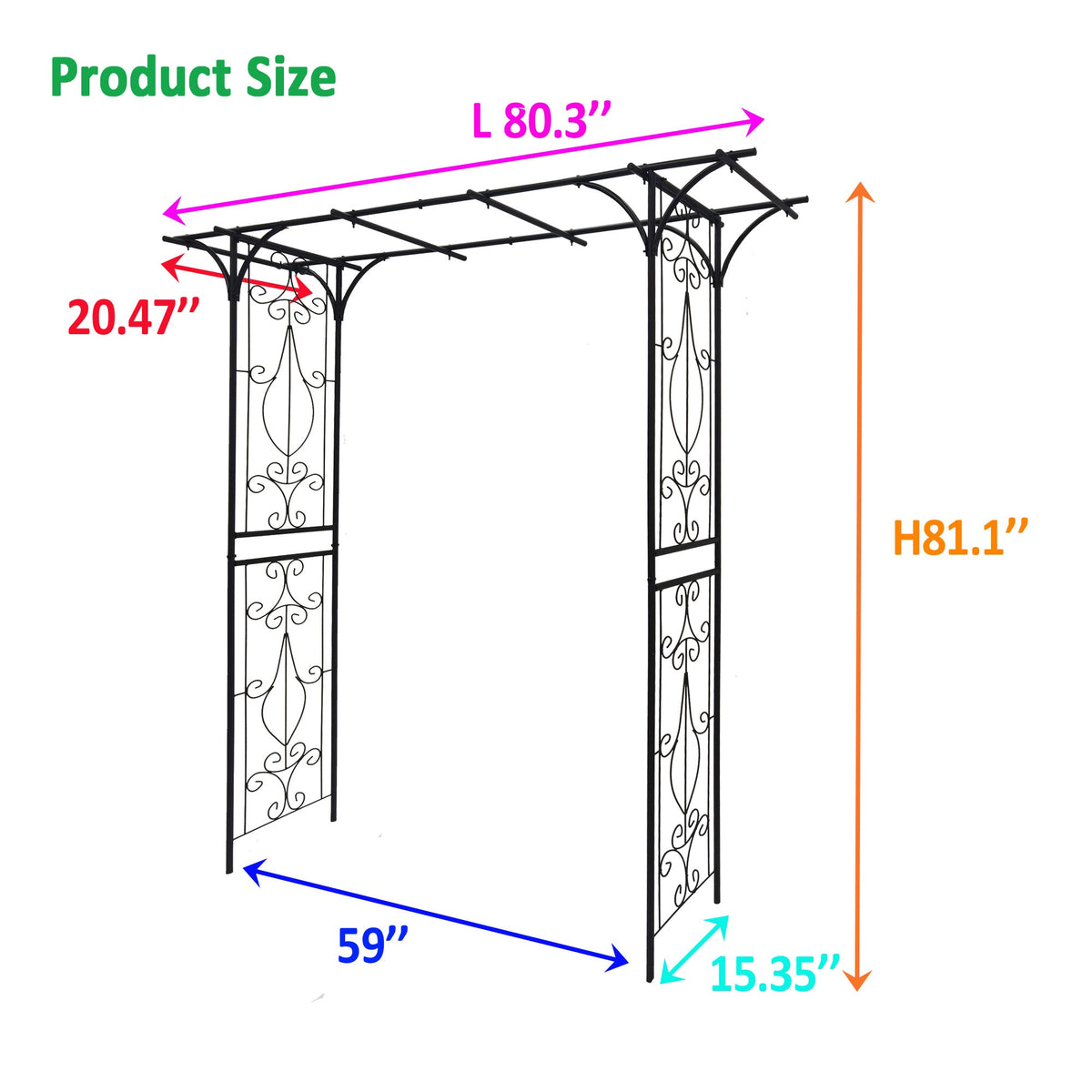 Black Metal Garden Arch for Climbing Roses and Vines