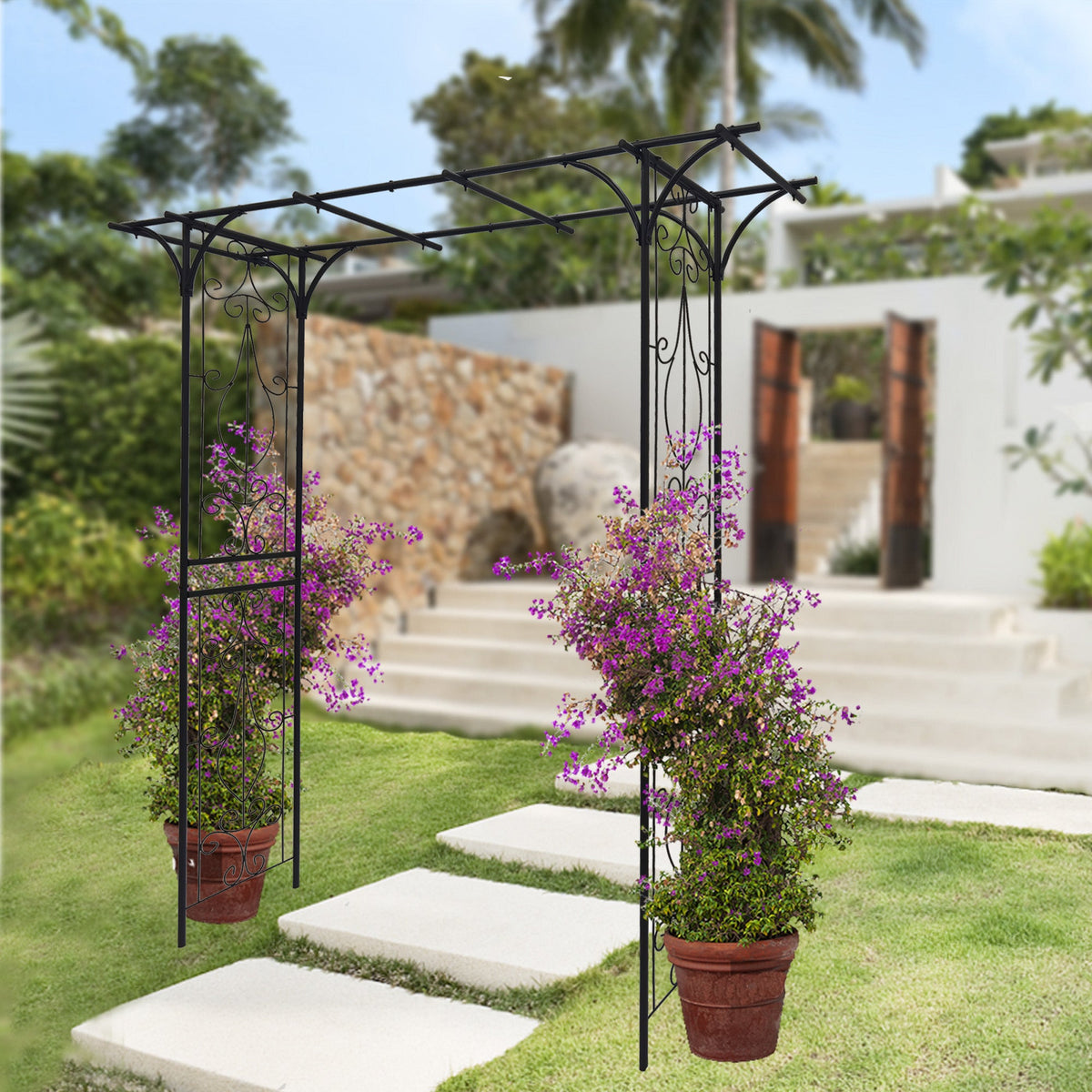 Black Metal Garden Arch for Climbing Roses and Vines