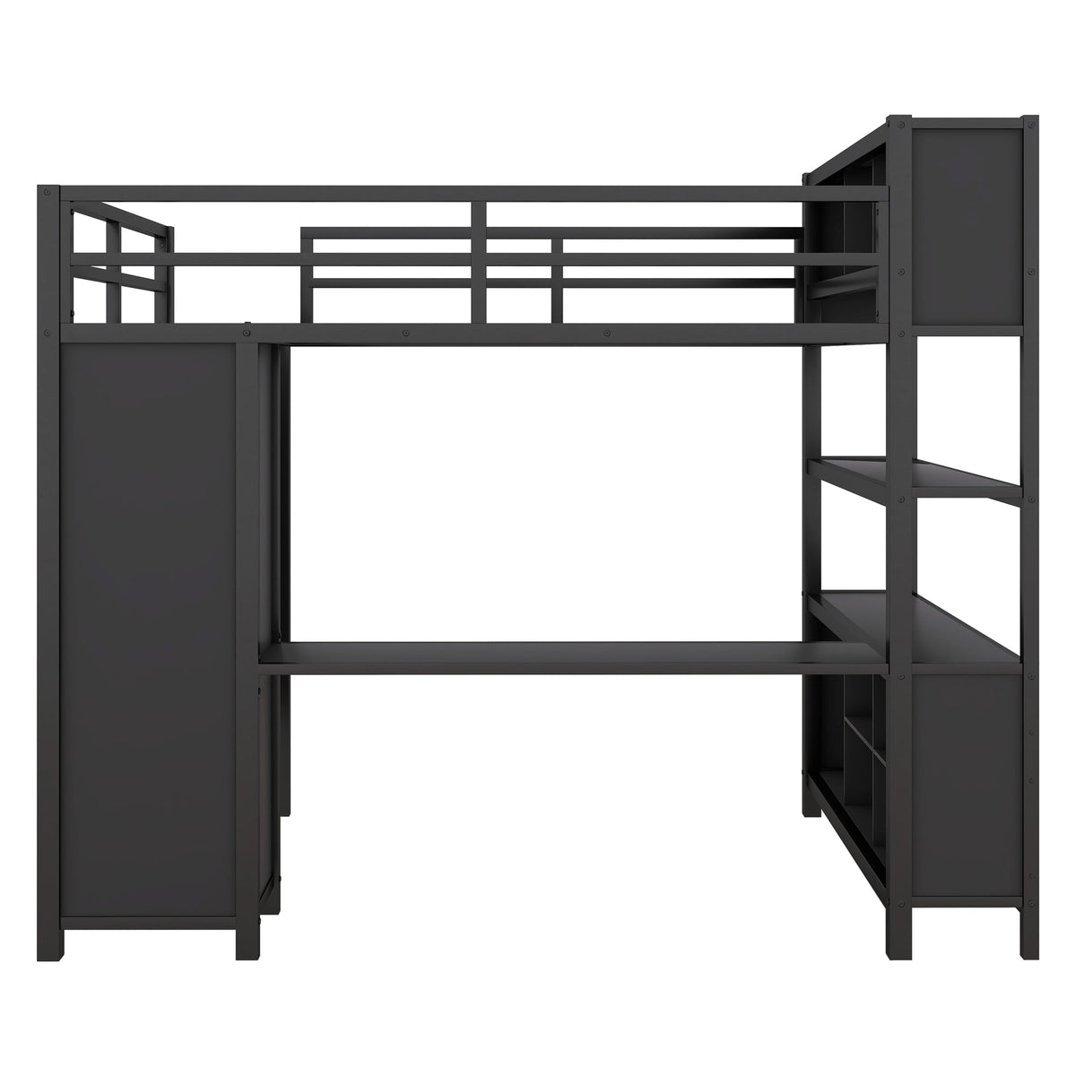 Full-Size Metal Loft Bed with Desk, Wardrobe & Storage