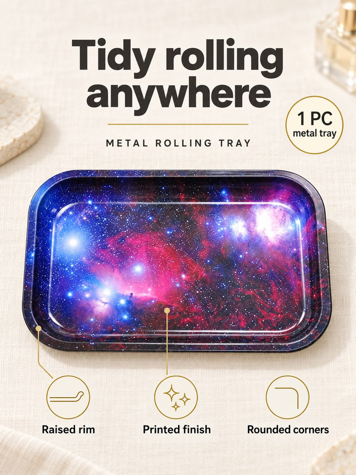 Metal Rolling Tray with Printed Art for Tidy Rolling
