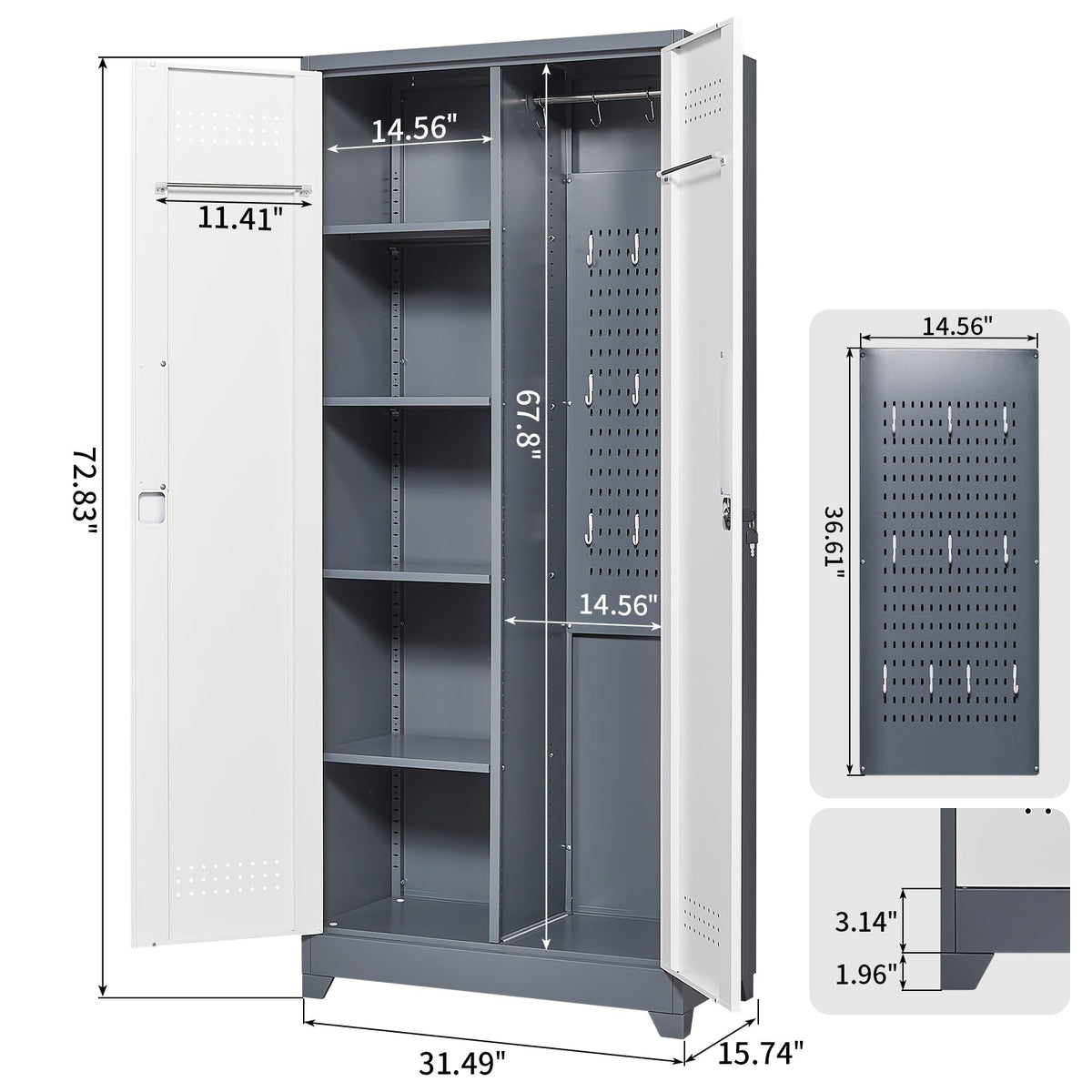 Lockable Metal Cleaning Cabinet with Broom Organizer
