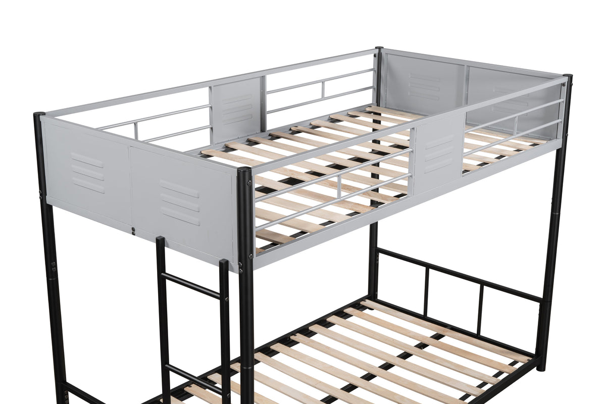 Metal Twin-Over-Twin Bunk Bed with Guardrails & Ladder
