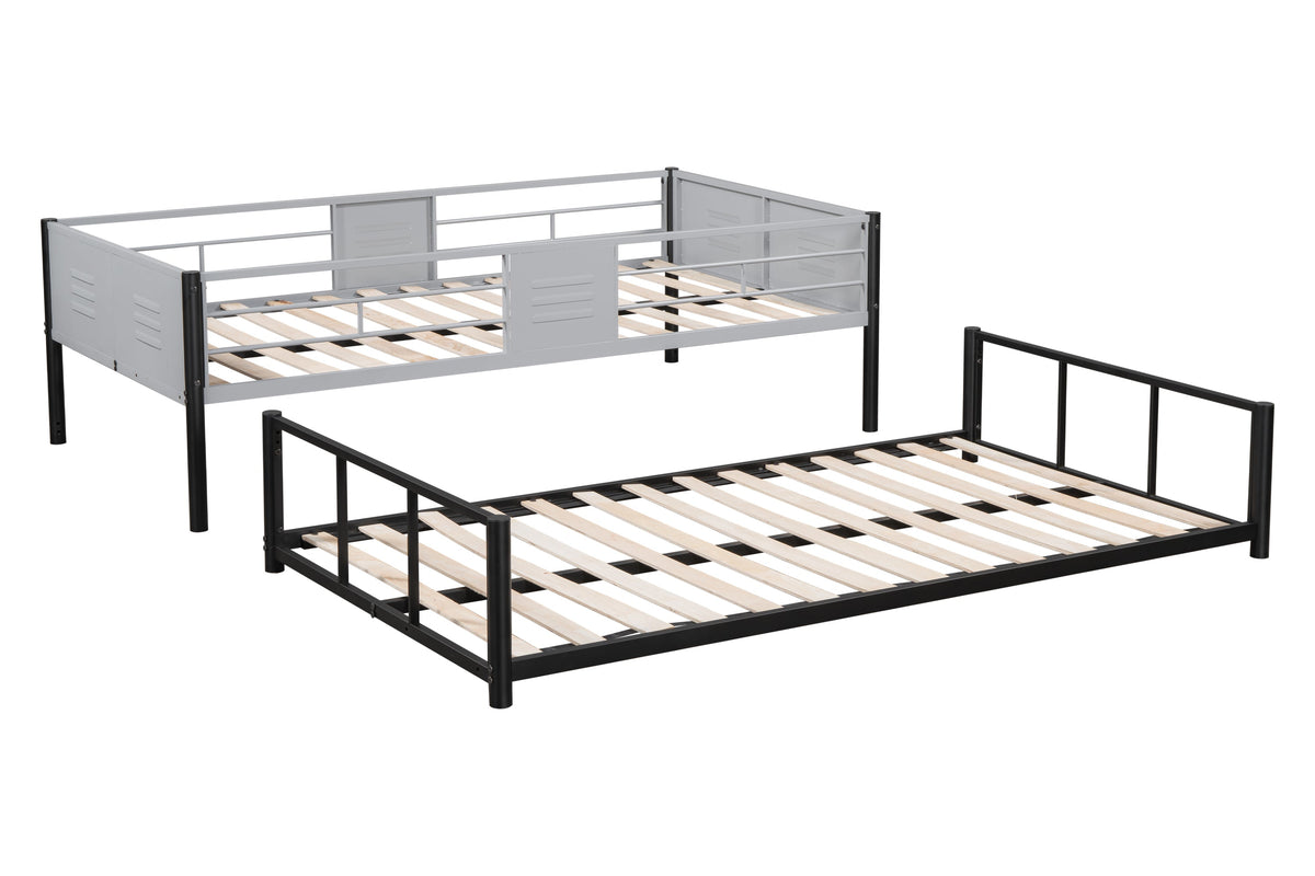 Metal Twin-Over-Twin Bunk Bed with Guardrails & Ladder