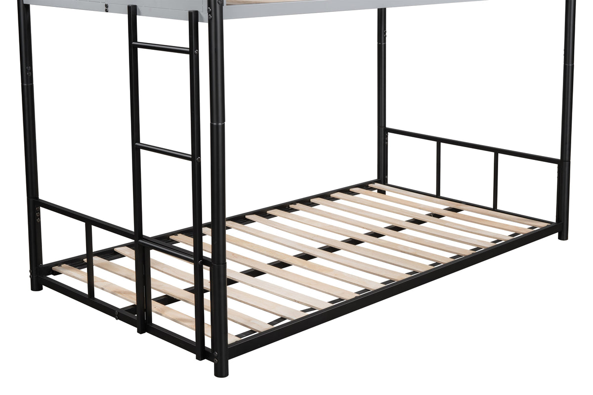 Metal Twin-Over-Twin Bunk Bed with Guardrails & Ladder