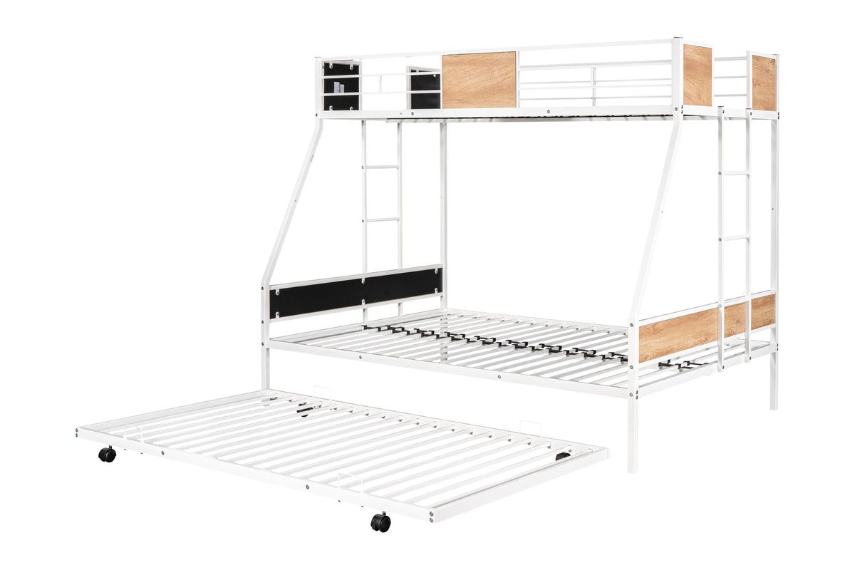 Twin Over Full Metal Bunk Bed with Trundle for Kids