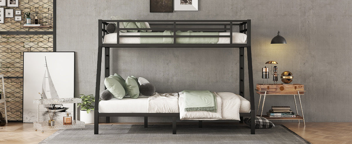 Metal Bunk Bed: Twin XL Over Queen for Shared Rooms