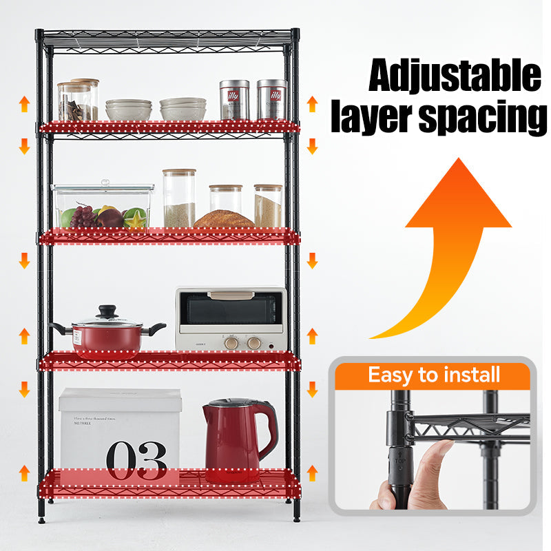 Adjustable 5-Tier Metal Storage Rack, 200 lb Per Shelf