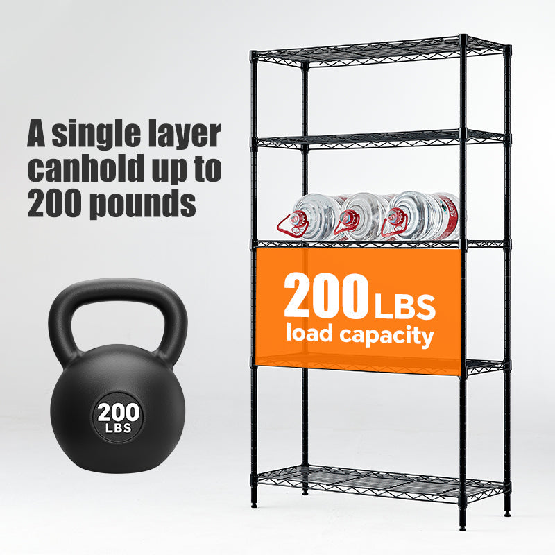Adjustable 5-Tier Metal Storage Rack, 200 lb Per Shelf