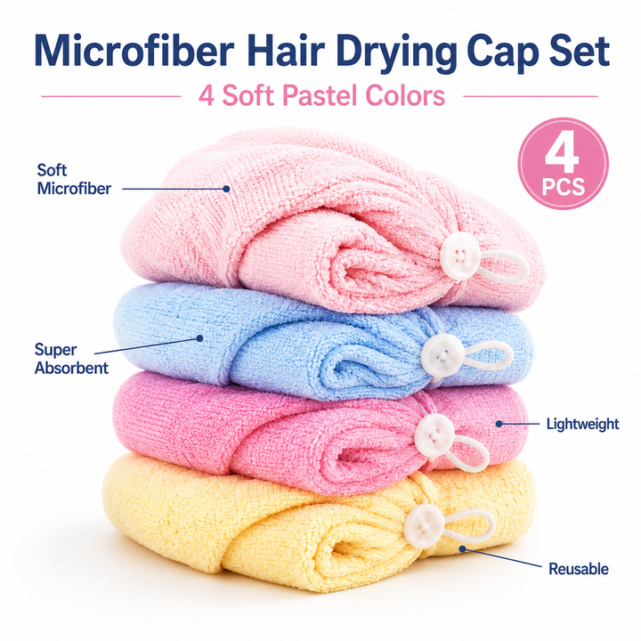 Quick-Dry Microfiber Hair Towel Wrap Cap — Set of 2