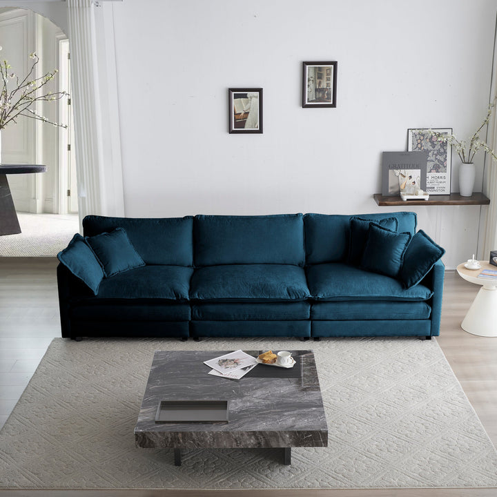 Mid-Century Modern Blue Chenille 3-Seater Sofa Couch