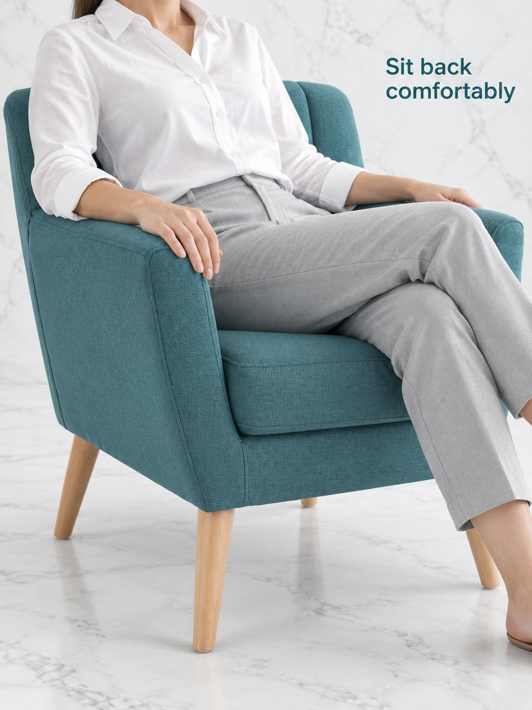 Mid-Century Modern Accent Chair, Dark Teal Tufted Back