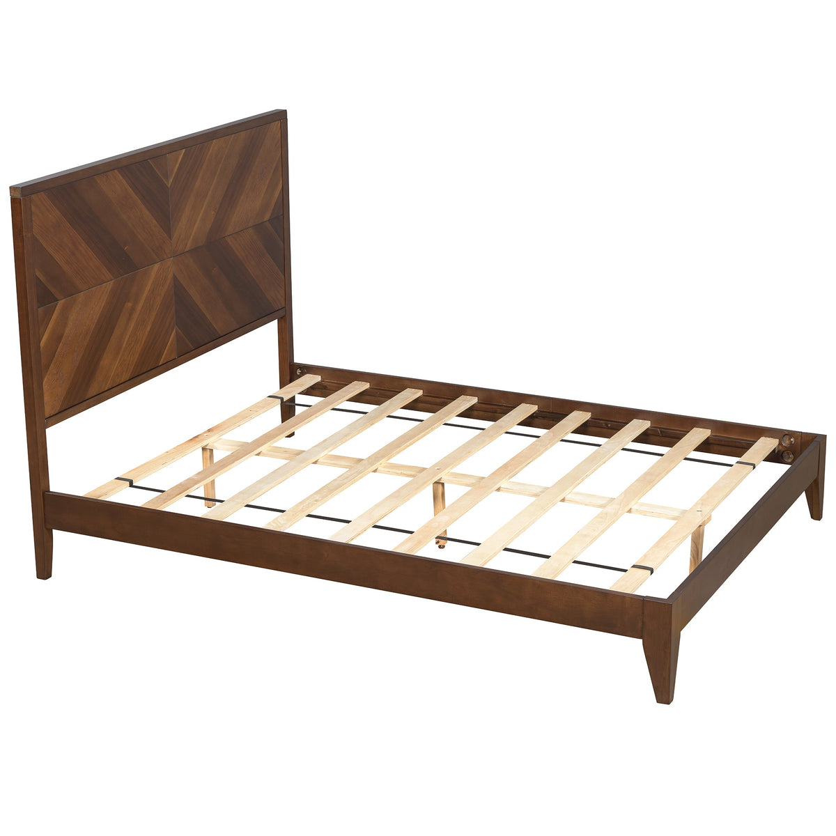 Walnut Queen Platform Bed Frame, No Box Spring Needed