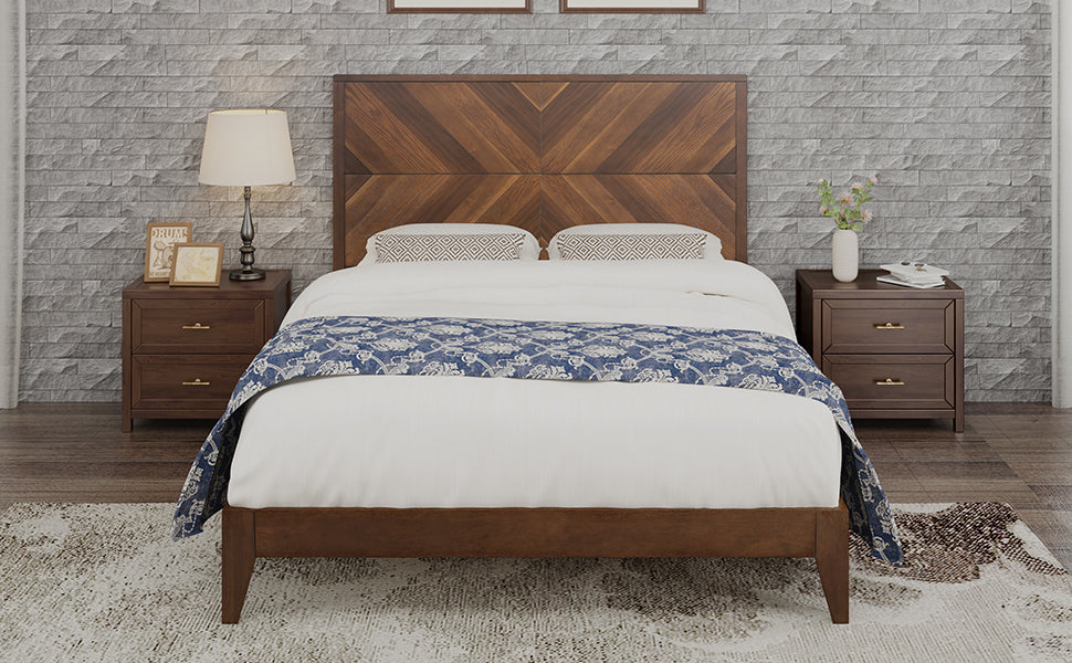 Walnut Queen Platform Bed Frame, No Box Spring Needed