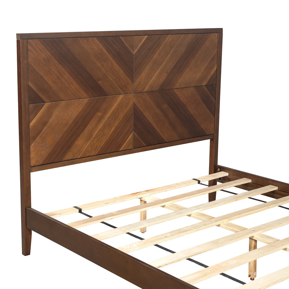 Walnut Queen Platform Bed Frame, No Box Spring Needed