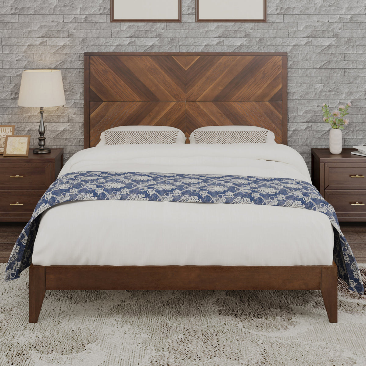 Mid-Century Platform Bed Frame, No Box Spring Needed