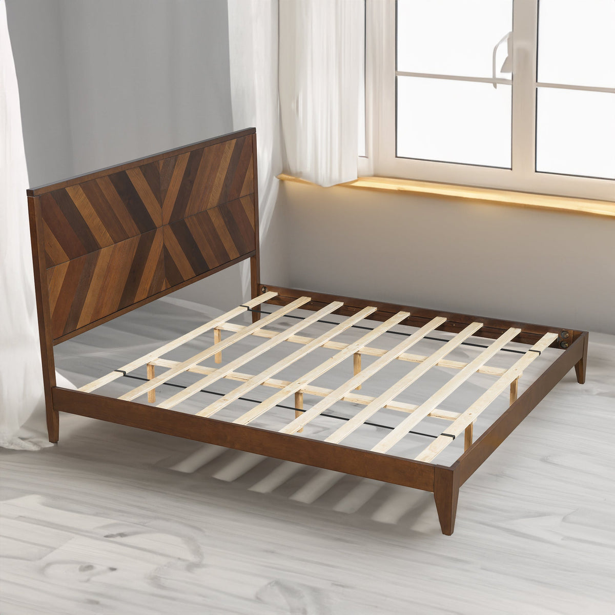 Mid-Century Platform Bed Frame, No Box Spring Needed