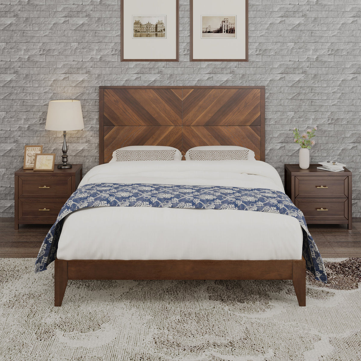 Mid-Century Platform Bed Frame, No Box Spring Needed