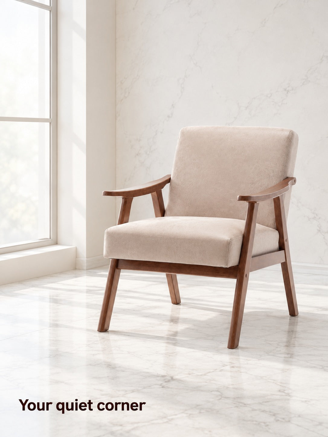 Mid-Century Solid Wood Accent Chair, Padded Backrest