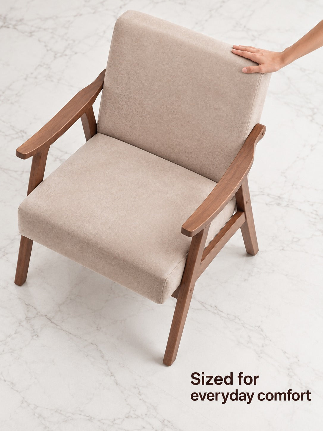 Mid-Century Solid Wood Accent Chair, Padded Backrest