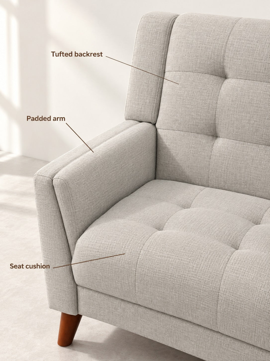 Mid-Century Tufted Armchair in Grey Linen Look