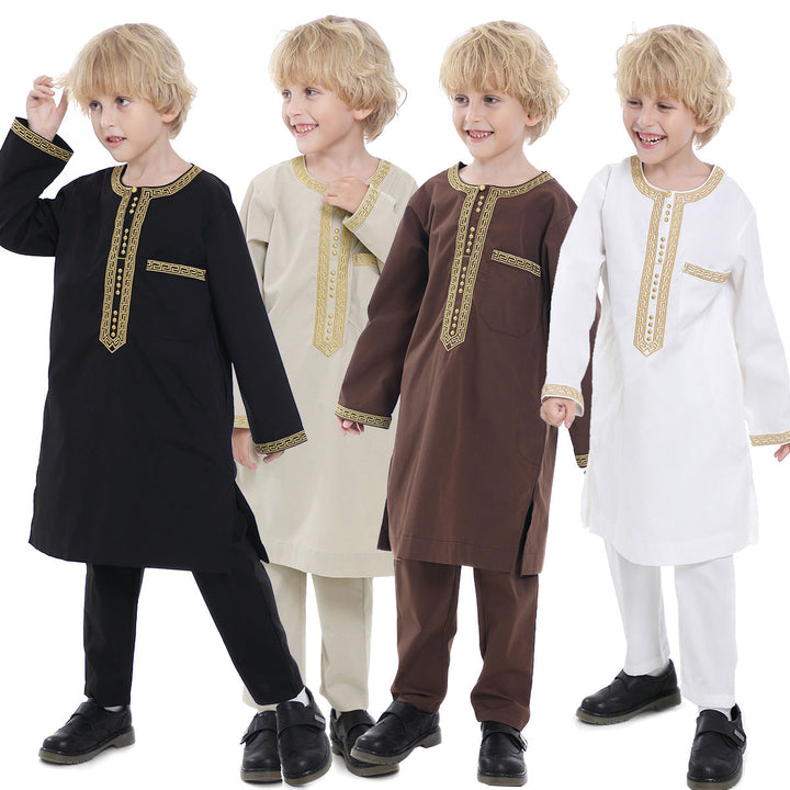 Boys’ Embroidered Robe Set for Eid & Formal Occasions