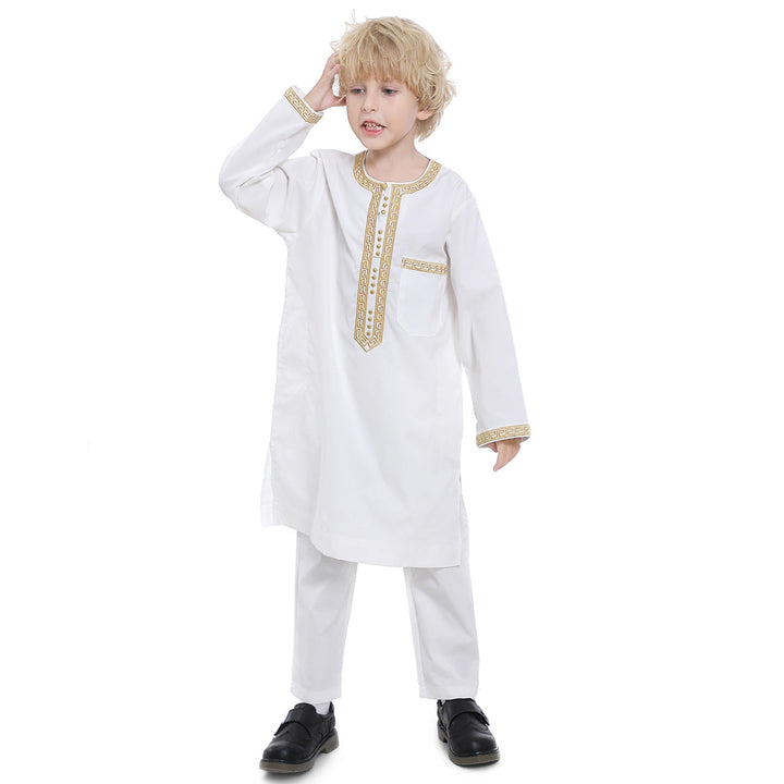 Boys’ Embroidered Robe Set for Eid & Formal Occasions