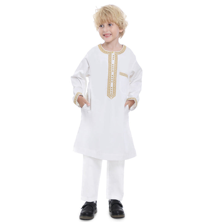 Boys’ Embroidered Robe Set for Eid & Formal Occasions
