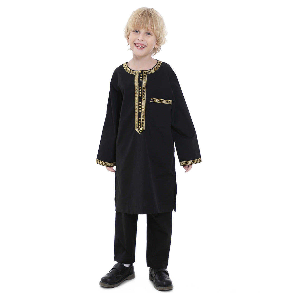 Boys’ Embroidered Robe Set for Eid & Formal Occasions