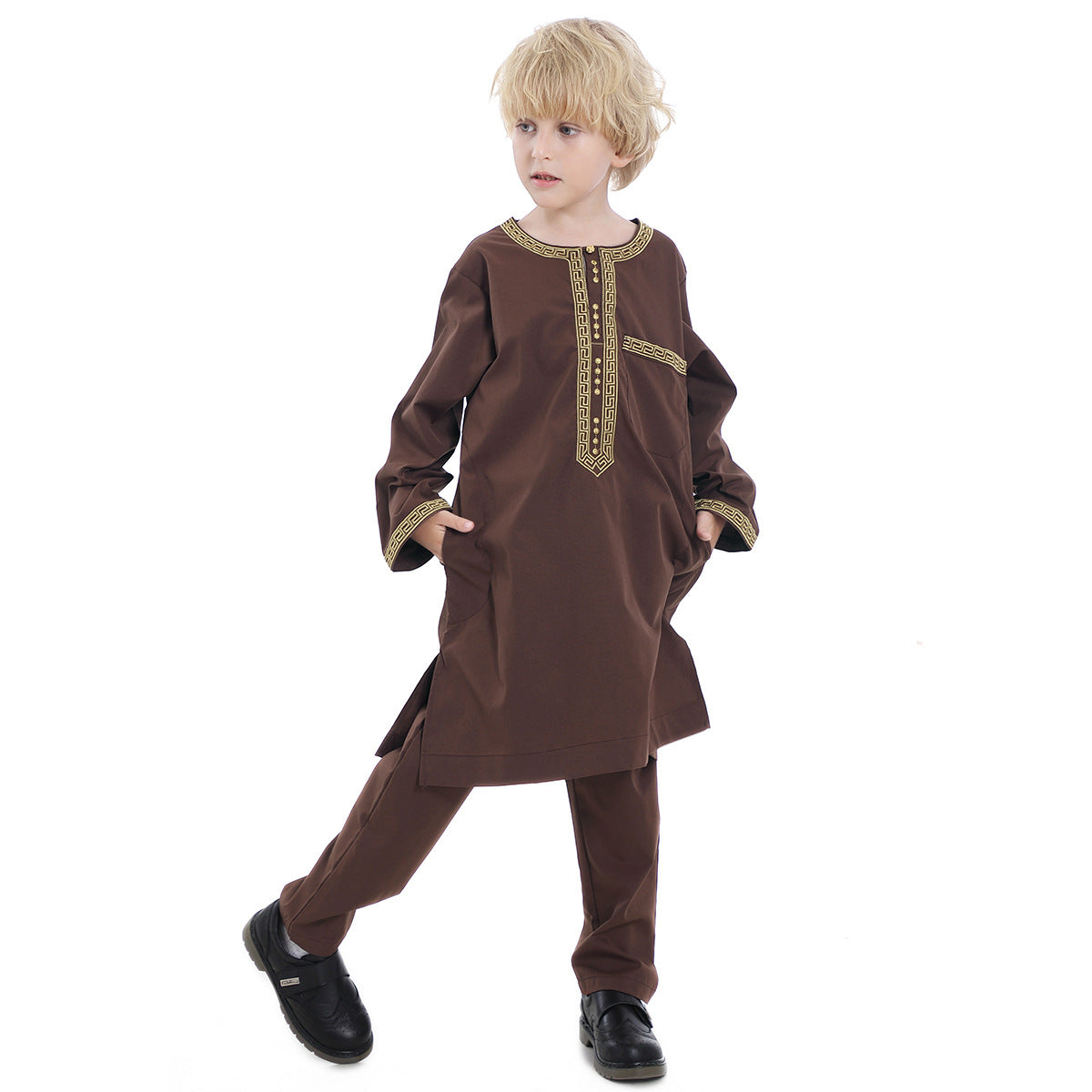 Boys’ Embroidered Robe Set for Eid & Formal Occasions