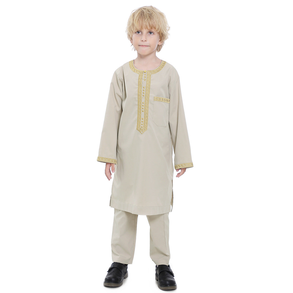 Boys’ Embroidered Robe Set for Eid & Formal Occasions