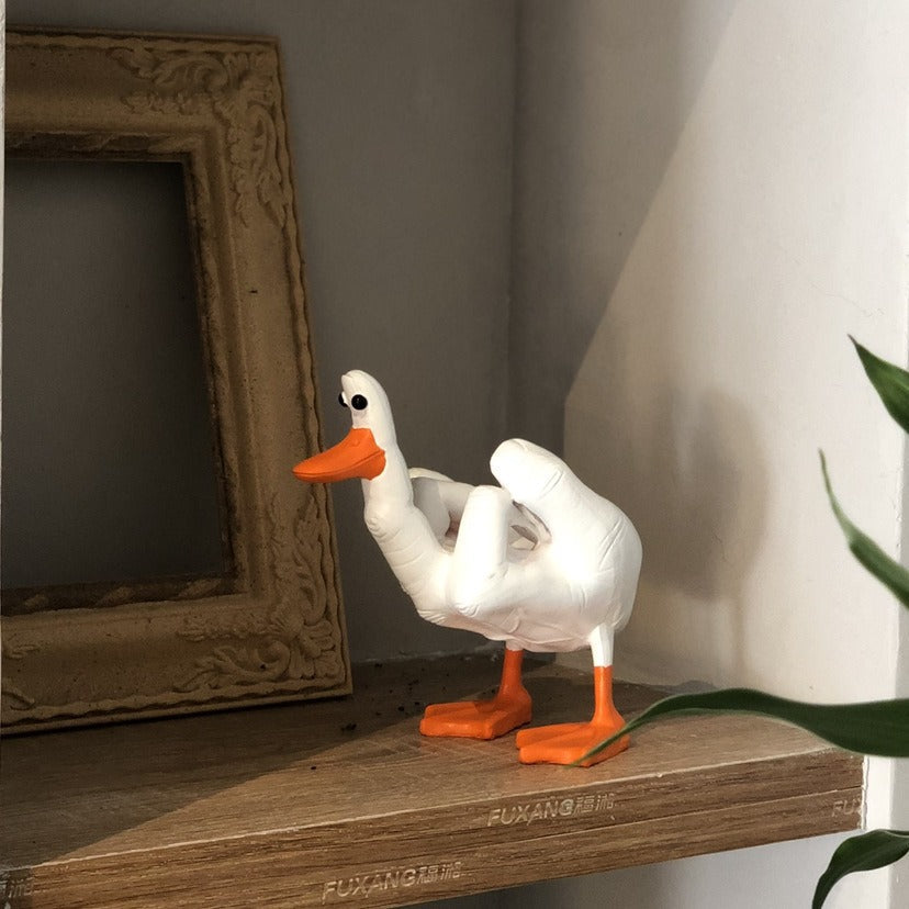 Middle Finger Duck Statue for Playful Desk Decor Gift