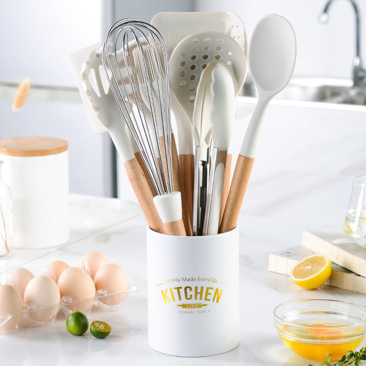 Non-Stick Silicone Cooking Utensil Set With Storage Tube