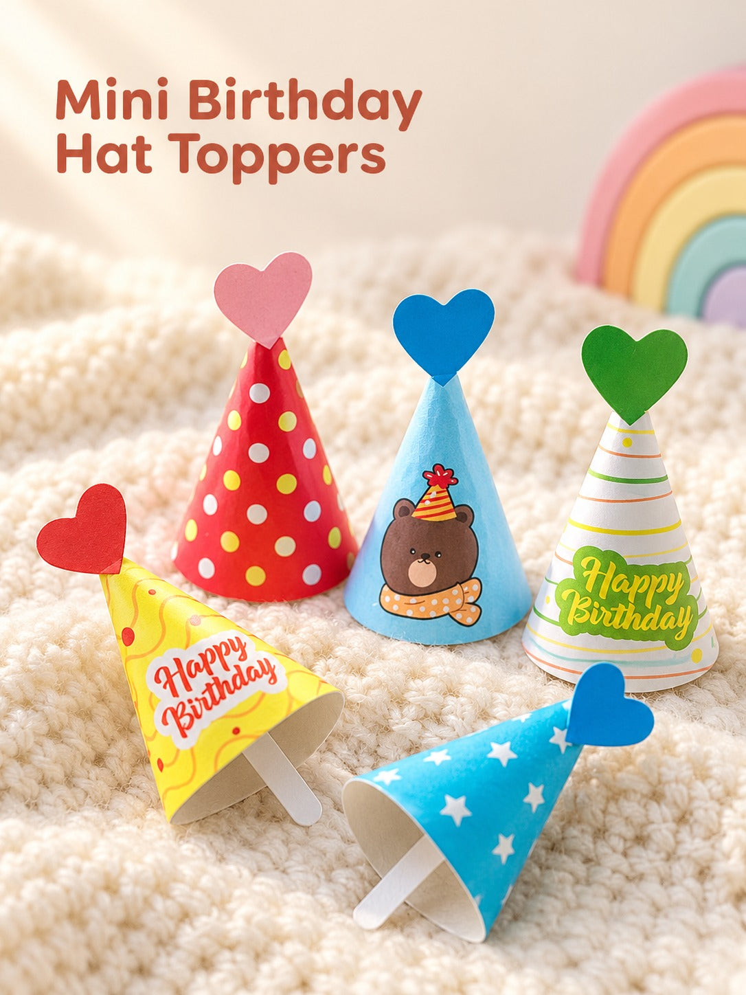Mini Birthday Hat Cake Toppers for Kids' Party Cakes