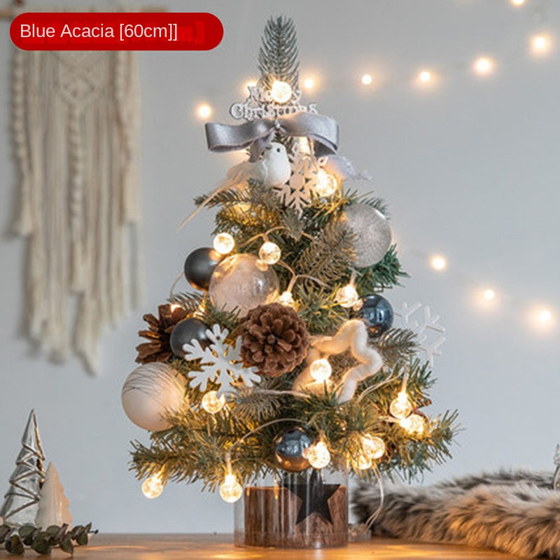 Mini Blue Christmas Tree Decoration | Lit Desk Tree