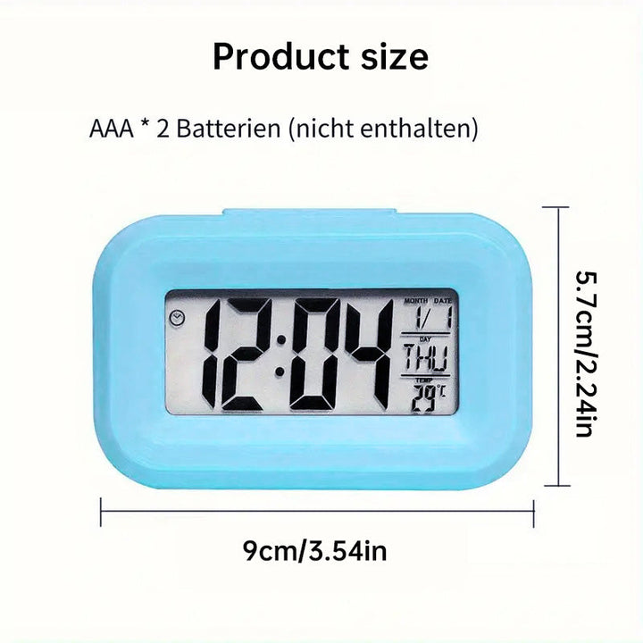 Mini Alarm Clock — Clear Time, Date & Temperature Display