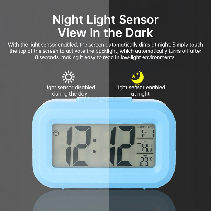 Mini Alarm Clock — Clear Time, Date & Temperature Display