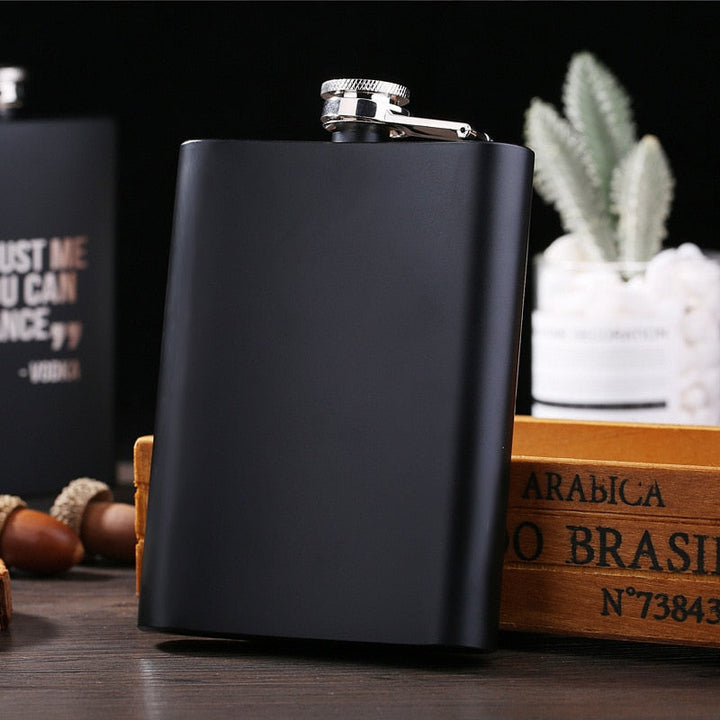 Hip Flask 8oz Matte Black Stainless Steel with Shot Cup
