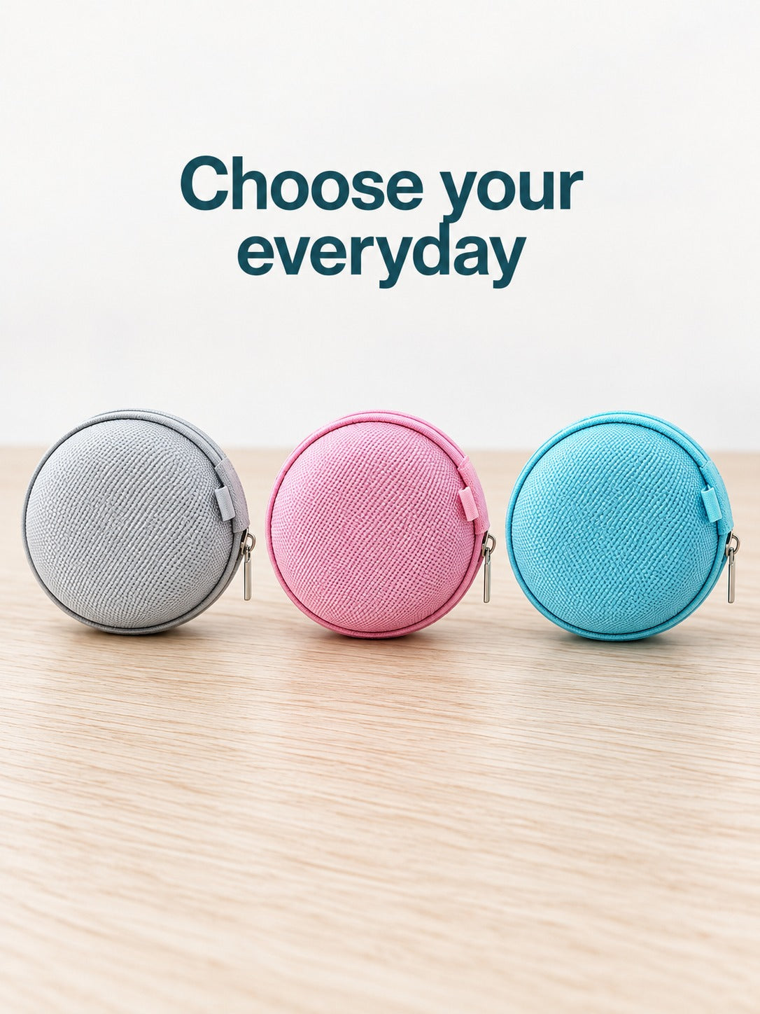 Mini Round Zipper Earphone Pouch for Coins and SD Cards