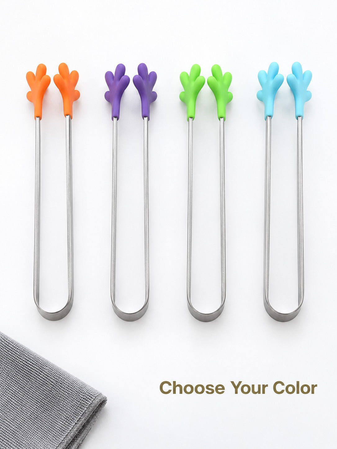 Mini Silicone Ice Tongs, Stainless Steel Food Clips